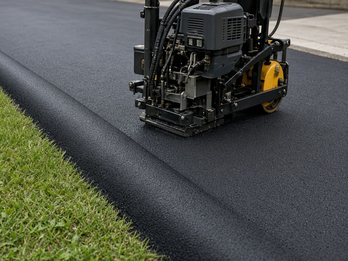Curbing machine forming an asphalt berm along a lawn edge
