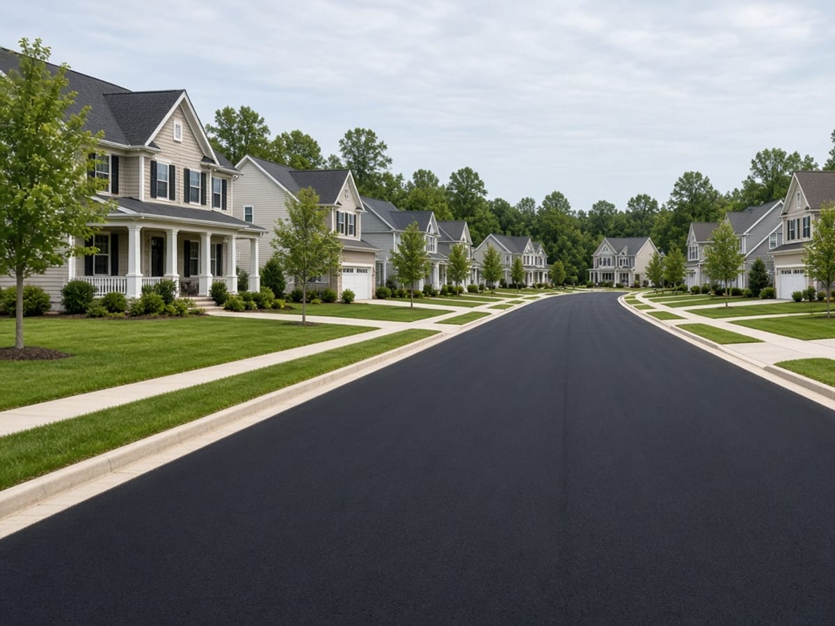 Newly paved residential street through a subdivision